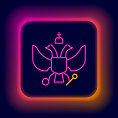 Glowing neon line National emblem of Russia icon isolated on black background. Russian coat of arms two-headed eagle. Colorful outline concept. Vector