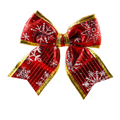 one red and gold gift bow for a gift on a white isolated background