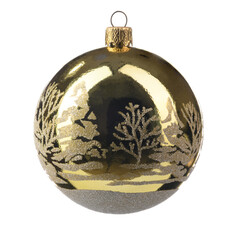 one Christmas tree toy with a gold color pattern on a white isolated background