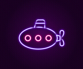 Glowing neon line Submarine toy icon isolated on black background. Colorful outline concept. Vector