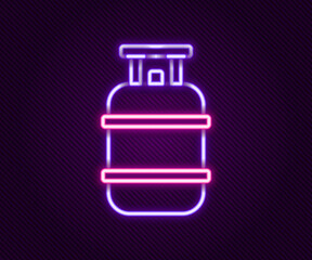 Glowing neon line Propane gas tank icon isolated on black background. Flammable gas tank icon. Colorful outline concept. Vector