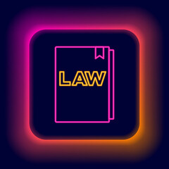 Glowing neon line Law book icon isolated on black background. Legal judge book. Judgment concept. Colorful outline concept. Vector