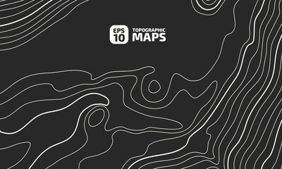 The stylized height of the topographic map contour in lines black an white colors. The concept of a conditional geography scheme and the terrain path. Ultra Wide Size. Vector illustration.