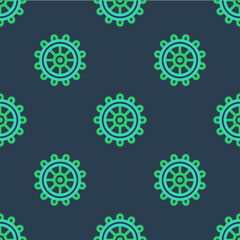 Line Ship steering wheel icon isolated seamless pattern on blue background. Vector