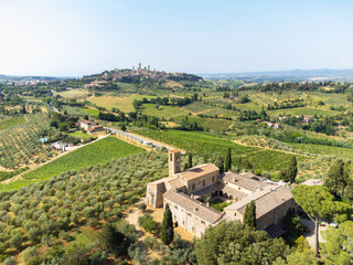 Fototapeta na wymiar aerial view of Chianti in Tuscany with castles and farmhouses