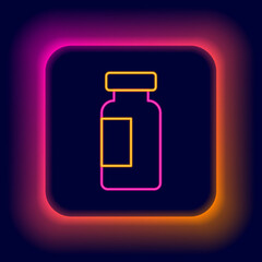 Glowing neon line Test tube and flask chemical laboratory test icon isolated on black background. Laboratory glassware sign. Colorful outline concept. Vector