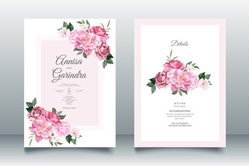 Elegant wedding invitation card with beautiful floral and leaves template Premium Vector	
