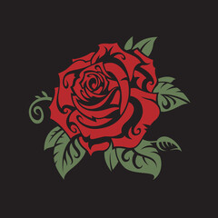 image of red rose bud isolated on black background