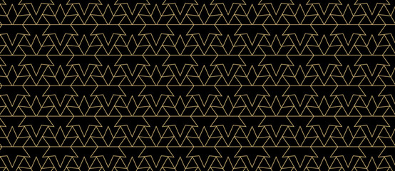 Geometric  background pattern abstract gold luxury color vector print. Cristmass design seamless pattern of gold metal grid, stars. Luxury creative print design for invite, gift certificate, vip card