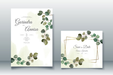  eucalyptus  Wedding invitation card template set with greenery leaves Premium Vector