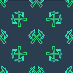 Obraz premium Line Firefighter axe icon isolated seamless pattern on blue background. Fire axe. Vector