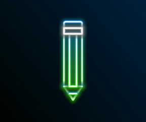 Glowing neon line Pencil icon isolated on black background. Drawing and educational tools. School office symbol. Colorful outline concept. Vector