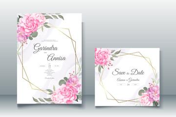 Fototapeta na wymiar Elegant wedding invitation cards template with pink and blush roses design Premium Vector 
