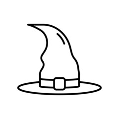 Black Witch Hat for Halloween Line Icon. Wizard Magic Pointy Cap for Party 31 October Pictogram. Accessory for Magician on Celebration Halloween Outline Icon. Editable Stroke. Vector Illustration