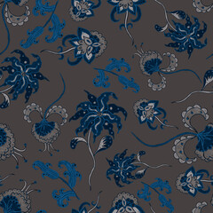 Watercolor seamless pattern with folky flowers and leaves in ethnic style. Floral decoration. Traditional paisley pattern. Textile design texture.Tribal ethnic vintage seamless pattern.	