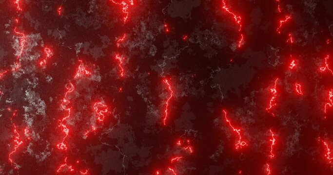 Abstract concrete, stone background with glowing red lines. Glowing red cracks move across the stone background.