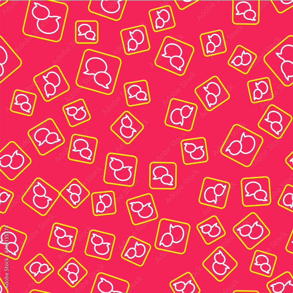 Poster Line Speech bubble chat icon isolated seamless pattern on red background. Message icon. Communication or comment chat symbol. Vector