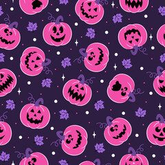 Halloween vector seamless pattern with pumpkin