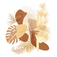 modern Poster with natural shapes and natural shades with dry leaves for fabric and surface design