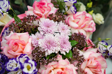 top view. bouquet of colorful bright fresh flowers. traditional gift for a woman