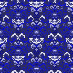 Colorful ikat pattern in vintage style. Elegant ethnic background. Hand drawn oriental art. Seamless geometric vintage texture.	