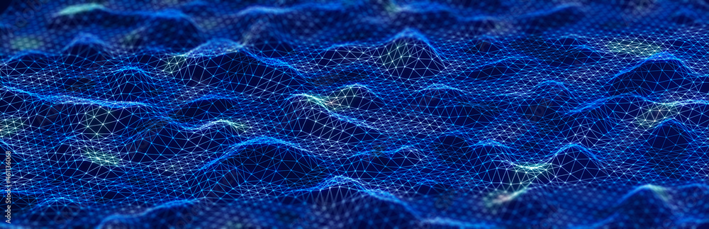 Wall mural digital technological background. abstract structure with connected dots and lines. big data. 3d ren