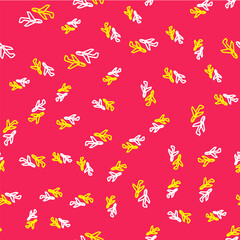 Line Plane icon isolated seamless pattern on red background. Flying airplane icon. Airliner sign. Vector