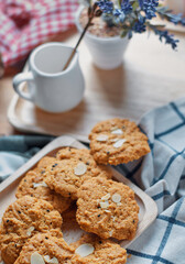 Homemade cookies with almond chips and sesame seed