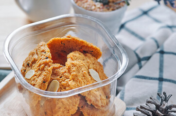 Homemade cookies with almond chips and sesame seed