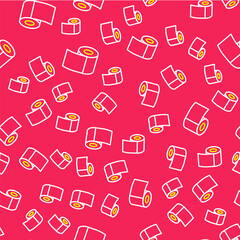 Line Toilet paper roll icon isolated seamless pattern on red background. Vector