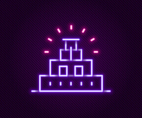 Glowing neon line Chichen Itza in Mayan icon isolated on black background. Ancient Mayan pyramid. Famous monument of Mexico. Colorful outline concept. Vector
