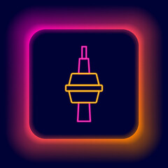 Glowing neon line TV CN Tower in Toronto icon isolated on black background. Famous world landmarks icon concept. Tourism and vacation theme. Colorful outline concept. Vector
