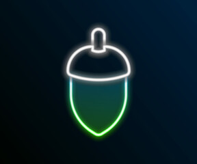 Obraz premium Glowing neon line Acorn icon isolated on black background. Colorful outline concept. Vector