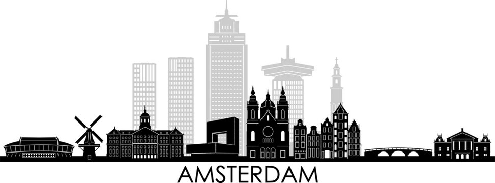 AMSTERDAM Netherlands Europe City Skyline Vector
