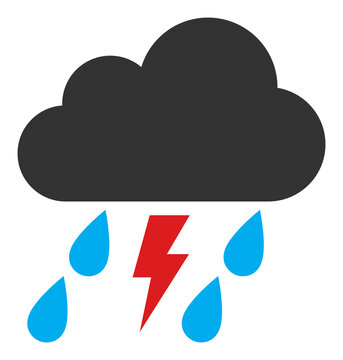 Thunder storm cloud icon with flat style. Isolated vector thunder storm cloud icon image, simple style.