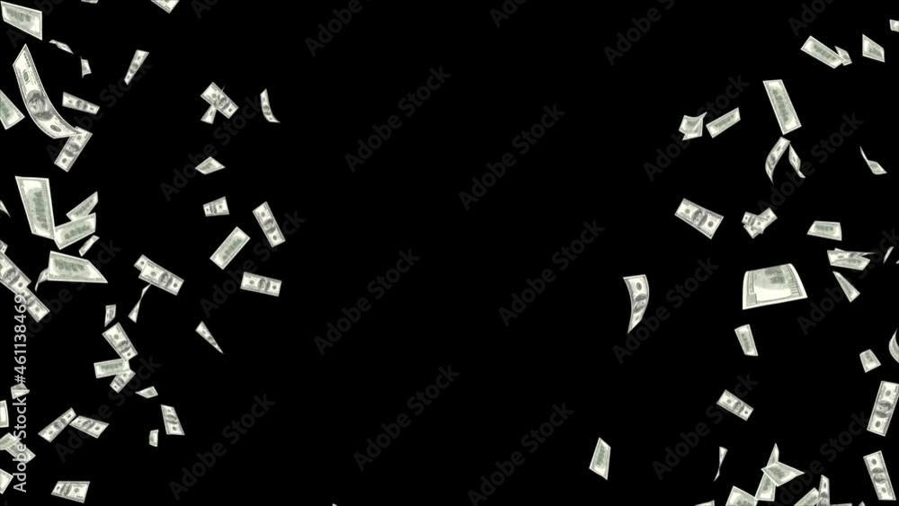 Aufkleber 4k loop backgrounds of falling dollar banknotes. shallow depth of field. green screen. concept of bl