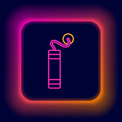 Glowing neon line Detonate dynamite bomb stick icon isolated on black background. Time bomb - explosion danger concept. Colorful outline concept. Vector
