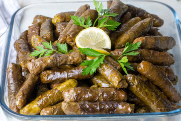 Traditional delicious Turkish foods; stuffed leaves (yaprak sarmasi)