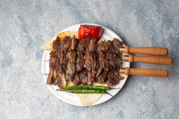 Traditional delicious Turkish food; Oltu cag kebabi, doner grilled kebab from Erzurum cuisine
