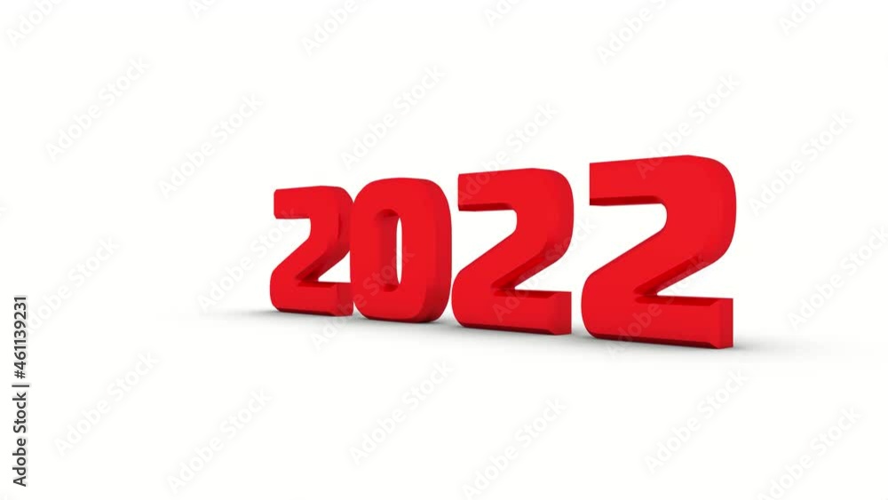 Poster red rotating 3d 2022 on a white background with a shadow at the bottom. new year.