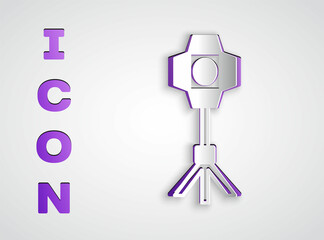 Paper cut Studio light bulb in softbox icon isolated on grey background. Shadow reflection design. Paper art style. Vector