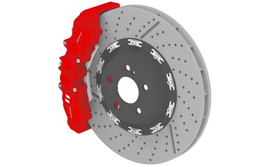 3D render of a disc brake caliper with a front brake disc