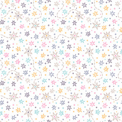Hand drawn seamless pattern with stars and sparkles. Space. Constellation. Scandinavian doodle style. Design for textile, fabric, wrapping, wallpaper
