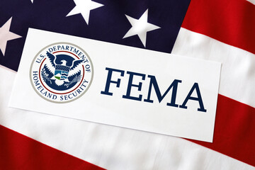 Logo FEMA with United State of America flag - 461139830
