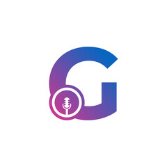Letter G Podcast Record Logo. Alphabet with Microphone Icon Vector Illustration