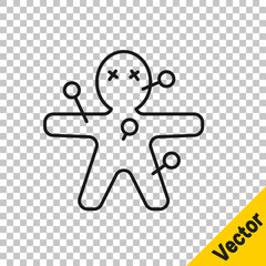 Black line Voodoo doll icon isolated on transparent background. Happy Halloween party. Vector