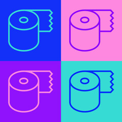 Pop art line Toilet paper roll icon isolated on color background. Vector