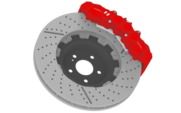 3D render of a disc brake caliper with a front brake disc