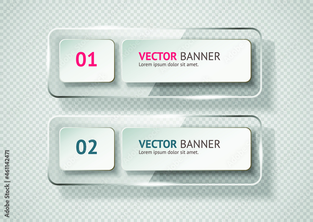 Poster reflecting glass banner. gloss reflection 3d panel or clear text box banner on transparent display b