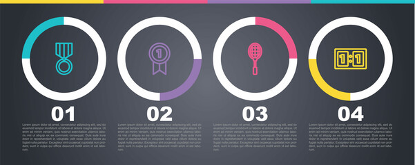 Set line Medal, , Tennis racket and Sport mechanical scoreboard. Business infographic template. Vector